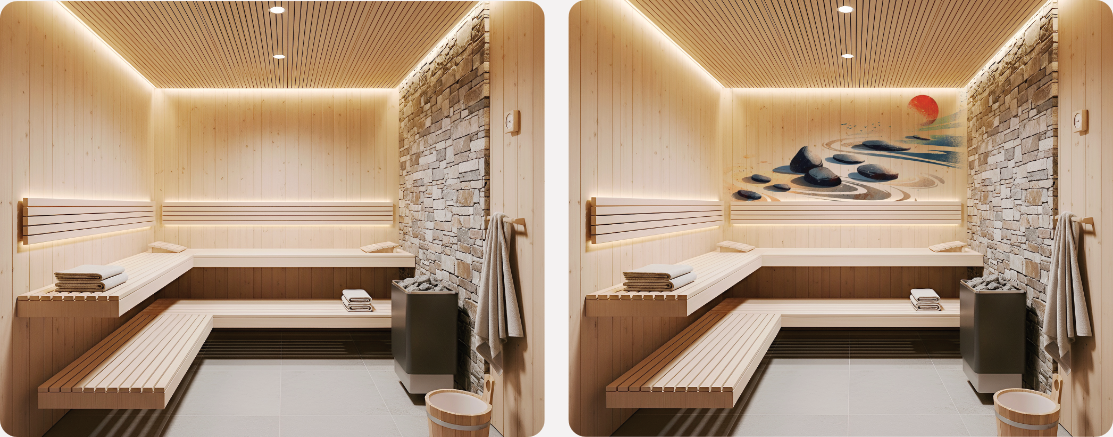 Sauna Interior Feature Wall | Wood Panel Printed Mural